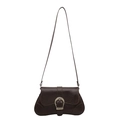 Bolso tipo silla de montar retro en cuero marrón con hebilla de herradura plateada - café