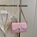 Borsa baguette rosa in finta pelle con fibbia in metallo dorato in stile retrò - Rosa