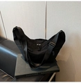 Minimalist black nylon crescent crossbody bag with adjustable wide woven shoulder strap - Black