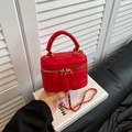 Rote gesteppte Mini-Quadrat Tasche mit goldener Kette und Griff für Damen - Rot