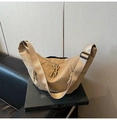 Khaki crescent crossbody bag in high-quality textured nylon with a minimalist look - Khaki