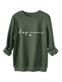 Detail des dunkelgrünen Dog Mom Sweatshirts mit grauem Fleecefutter und Rippbündchen - S / Armeegrün