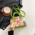 Lime green shell bag with floral print and adjustable shoulder strap for women - Whale Style / Large