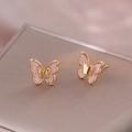 Schmetterling-Ohrstecker in Pink mit Vergoldung und Zirkonia für Damen - Rosa 3D-Schmetterling (E1042)