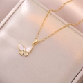 Elegant gold butterfly pendant necklace with mother of pearl and zircon on velvet - Butterfly Necklace (Gold)