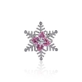 Feine silberne Schneeflocken-Brosche mit vier rosa Herz-Edelsteinen und weißen Kristallen - Silber Rosa Diamant Schneeflocke Stil (XX0188)