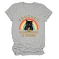Detail of grey T-shirt with funny cat crochet print and humor text design - S / Light Gray