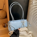 Elegant light blue underarm shoulder bag with pearl bow charm and sleek dual straps - With Pearl Bow Pendant Style / Blue