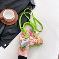 Light green shell crossbody bag with 3D floral and dolphin print and top handles - Whale Style / Small