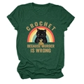 Détail du graphisme chat crochet sur t-shirt en coton chiné vert foncé chiné - S / Hauts / Vert Vintage