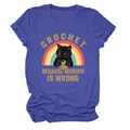 Détail de l'imprimé chat rigolo sur un t-shirt col rond en coton bleu chiné - S / Hauts / Bleu Vintage