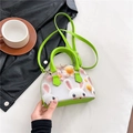 Floral crossbody bag in bright green with 3D knitted rabbit and flower patterns - Rabbit Style / Small