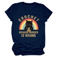Détail d'un t-shirt bleu marine en coton avec un motif de chat et un slogan amusant - S / Hauts / Bleu Marine