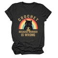 Détail du t-shirt chat crochet gris anthracite montrant la texture et l'imprimé - S / Hauts / Gris Chiné Noir