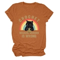 Détail de l'imprimé chat mignon et slogan crochet sur un t-shirt orange à manches courtes - S / Hauts / Orange Brûlé