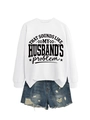 Detail of white crewneck sweatshirt with black 'That sounds like my husband's problem' print - White (Black Font)