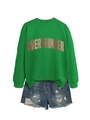 Mise à plat du sweat vert Overthinker et d'un short en jean effet usé tendance - S / Vert Herbe