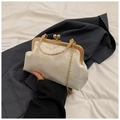 Beige floral brocade qipao bag with gold crane pattern and kiss-lock metal chain - Off-white (Gold Crane Cloud)