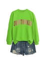 Fluorescent green crewneck sweatshirt with Overthinker print and frayed denim shorts - Fluorescent Green