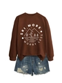 Close-up of brown sweatshirt with ski graphic and distressed denim shorts ensemble - Coffee (White Font)