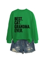 Felpa verde brillante con scritta Best Cat Grandma Ever e pantaloncini di jeans - S / Verde Erba (Stampa Nera)