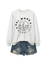 Detail of light grey crewneck sweatshirt with Ski More Worry Less print and ripped denim shorts - Off-White (Black Font)