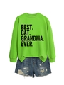 Neon green sweatshirt with Best Cat Grandma Ever print paired with distressed denim shorts - Fluorescent Green (Black Print)