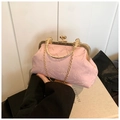 Pink vintage cheongsam handbag with flower embroidery and gold chain strap - Pink (Landscape Jacquard)