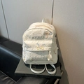 Creamy white quilted mini backpack for women featuring colorful butterfly embroidery - No Pendant / Large / White