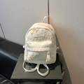 White mini backpack with butterfly embroidery and textured fabric for women - No Pendant / Small / White
