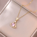 Elegant gold fan-shaped necklace set with pink zircon and diamond accents on velvet - X3559 Pink Skirt Necklace