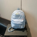 Light blue quilted mini backpack for girls featuring colorful floral embroidery details - No Pendant / Small / Blue