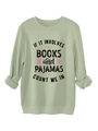 Détail des poignets du sweat vert sauge et slogan imprimé avec motifs de livres et étoiles - Vert olive