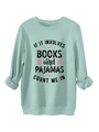 Détail du sweat en polaire vert menthe avec slogan imprimé sur les livres et pyjamas - Vert clair