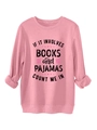 Détail d'un sweat-shirt rose en polaire avec typographie de livres et poignets côtelés - Pêche