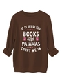 Détail des poignets côtelés et imprimé slogan sur un sweat-shirt en peluche marron - Café