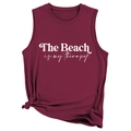 Dettaglio della scritta The beach is my therapy e del nodo sul top bordeaux - S / Borgogna