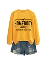Detail of yellow round neck sweatshirt with slogan and distressed denim shorts set - Yellow (Black Font)