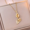 Elegant gold tulip pendant necklace with orange crystals and white zircon stones - Tulip Necklace (X3629) / Orange