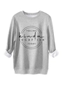 Detail of gray crewneck sweatshirt showing white lining texture and IDGAF-ISH slogan - Light Gray
