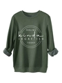 Dettaglio felpa verde scuro con interno in pile grigio e stampa con slogan IDGAF-ISH - S / Verde Militare
