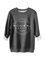 Detail of dark grey crewneck sweatshirt showing white interior fleece and letter print - Dark Gray