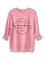 Close-up of pink crewneck sweatshirt featuring IDGAF-ISH slogan print and soft texture - Peach
