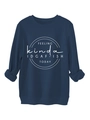 Detail of navy blue fleece sweatshirt with white FEELING kinda IDGAF-ISH TODAY graphic print - Navy Blue