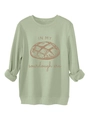 Détail du sweat vert menthe Sourdough Era avec poignets et ourlet en tricot - Vert olive