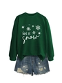 Detail of dark green crewneck sweatshirt with Let it snow text and snowflake pattern - Dark Green (White Print)