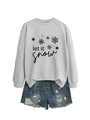 Close-up of light grey crewneck sweatshirt featuring black 'let it snow' print and snowflakes - Grey (Black Print)