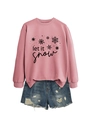Pink sweatshirt featuring Let it snow text and snowflake graphic with ribbed cuffs - Rose Gold (Black Print)