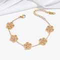 Roze klaver armband met 18K vergulding en vijf bloemenhangers voor dames mode - Roze vijfbladige bloem armband (TT0151)