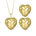 Exquisites goldenes Herz-Schmuckset mit gewebter Textur, Halskette und Ohrringen - Gewebtes Gestepptes Herz-Stil (STJS2539) / Gold